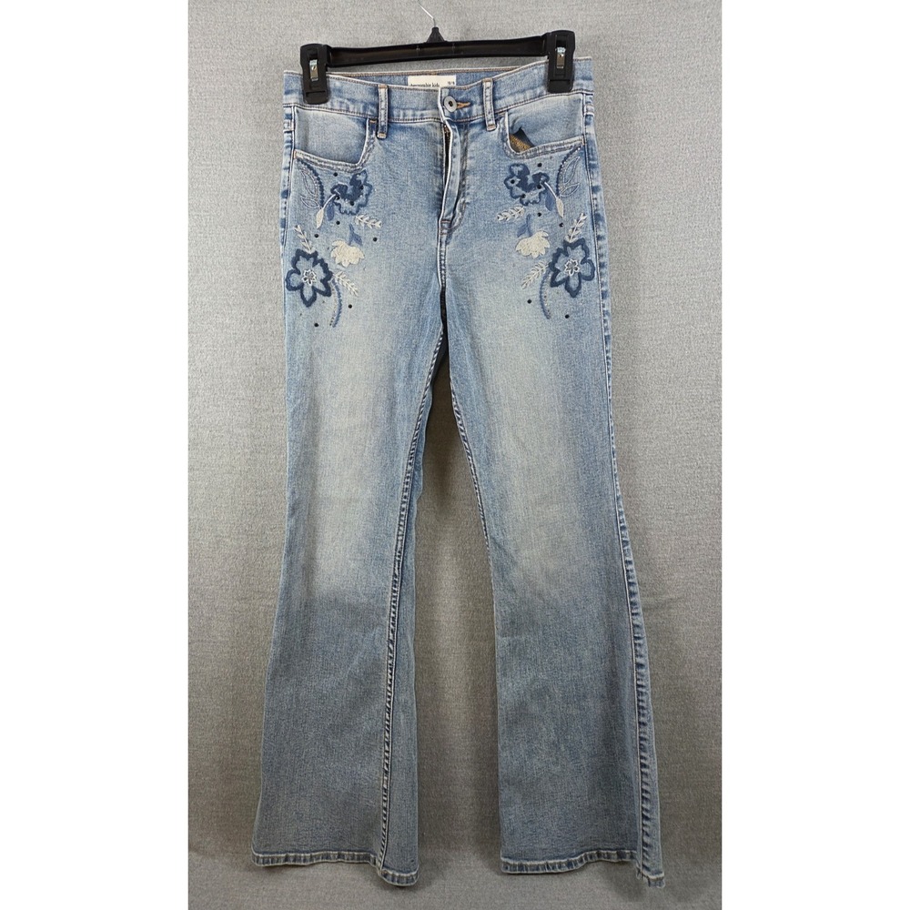 Abercrombie & Fitch Girls High Rise Flare Embroidered Flower Jeans Size 15/16